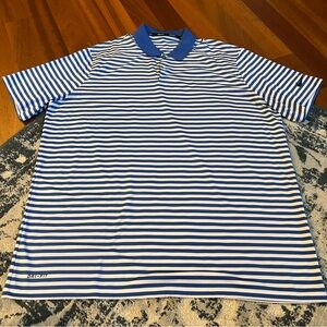 Nike Dri Fit Striped Polo Golf Sport Shirt Men’s XXL Blue White Performance